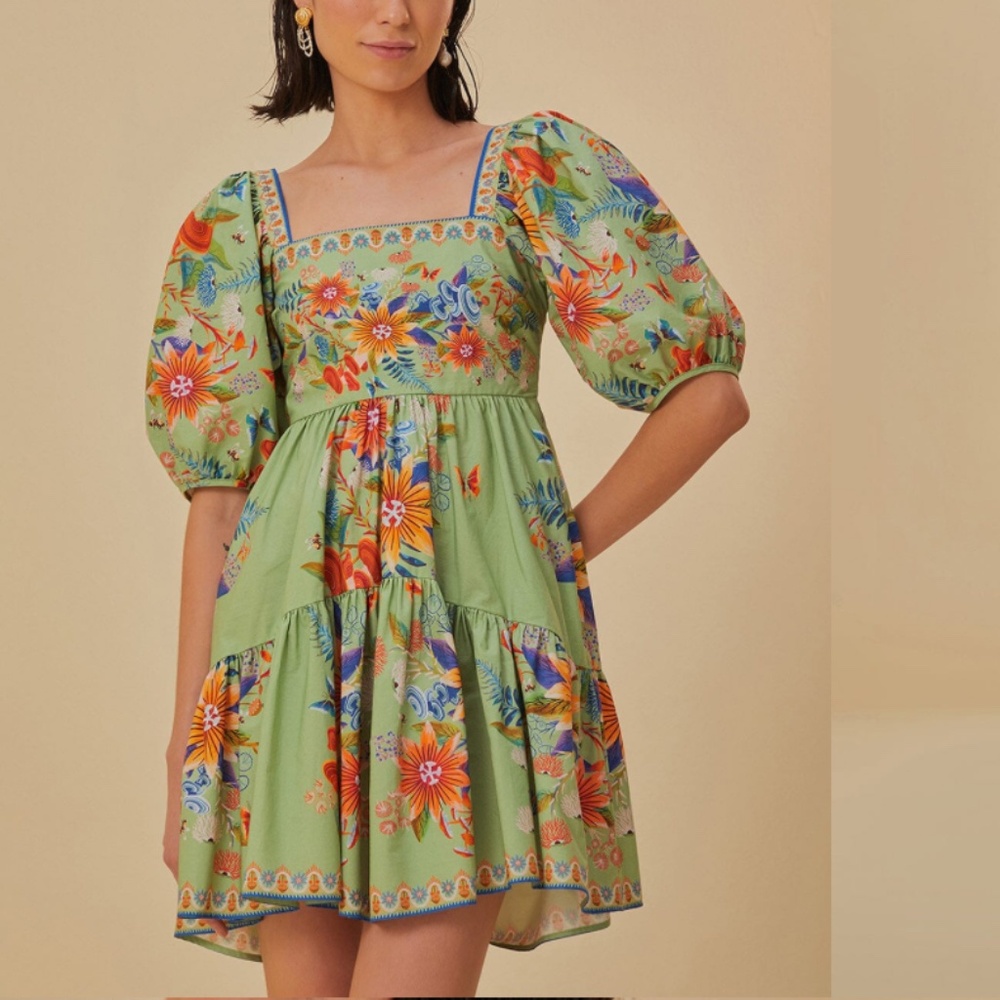 NWT FARM RIO Green Bright Yard Mini Dress SIZE S